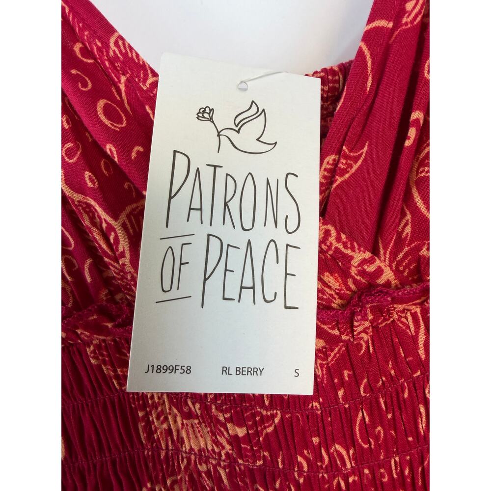 Patrons of Peace Red Berry Floral Smocked Wide Leg Jumpsuit Small Boho NWT - Picture 5 of 7
